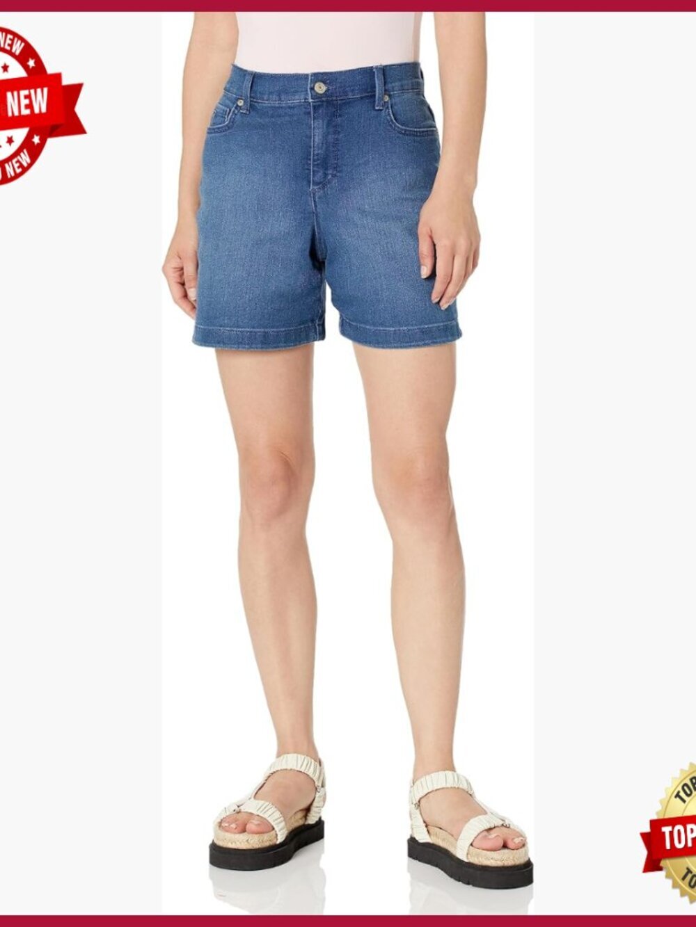 High Rise Denim Shorts with 5 Pockets Stretch Cotton Summer